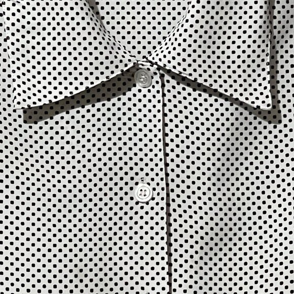 Evan-Picone Womens Black & White Polka Dot Button-Up Blouse Size 14 Long Sleeve - Picture 2 of 7